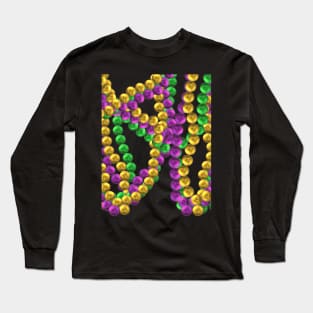 Twisted Mardi Gras Bead Necklaces in Purple, Green and Gold (Black Background) Long Sleeve T-Shirt